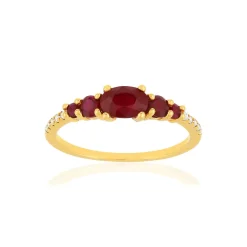 Bague or jaune 375 rubis diamants