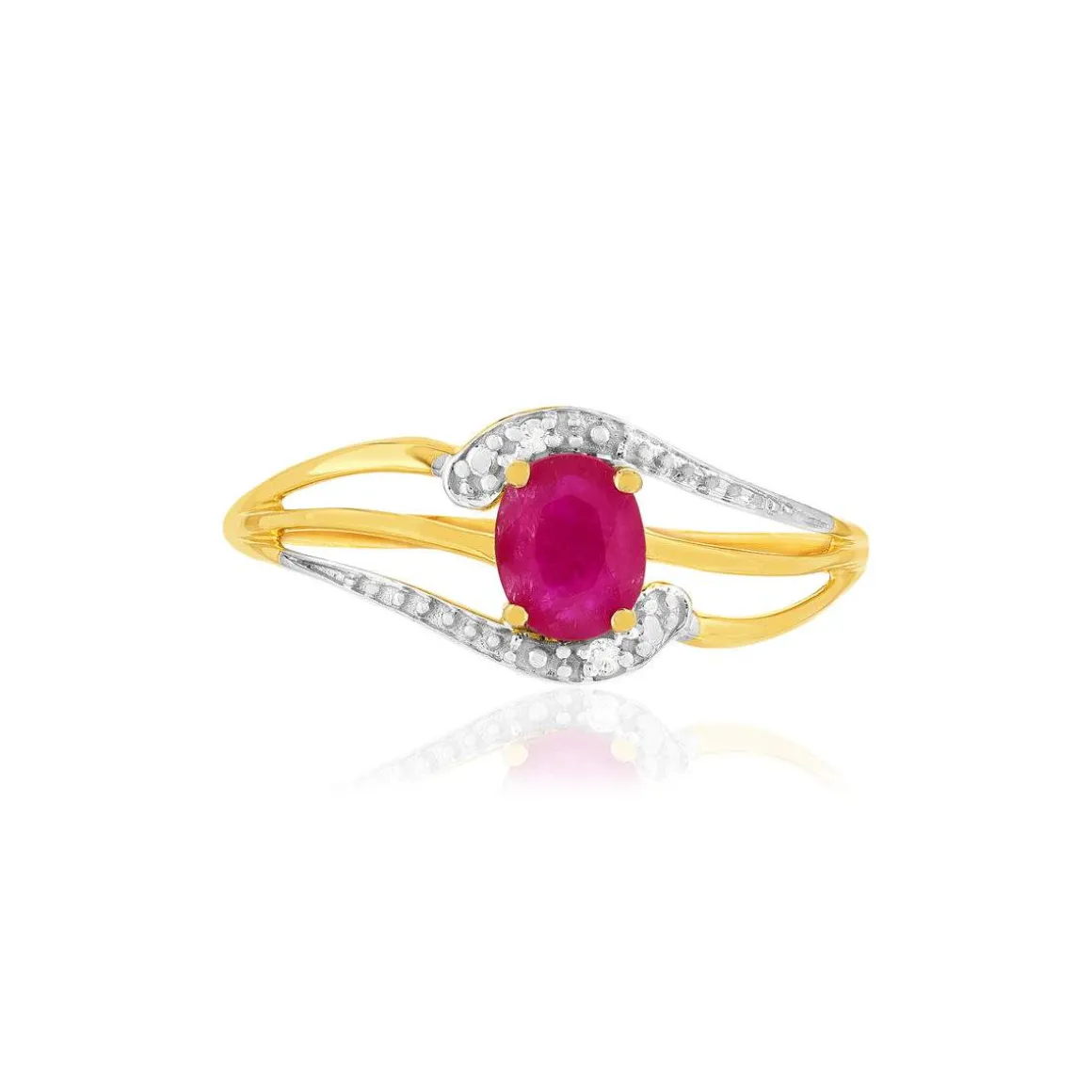 Bague or 375 jaune rubis diamants