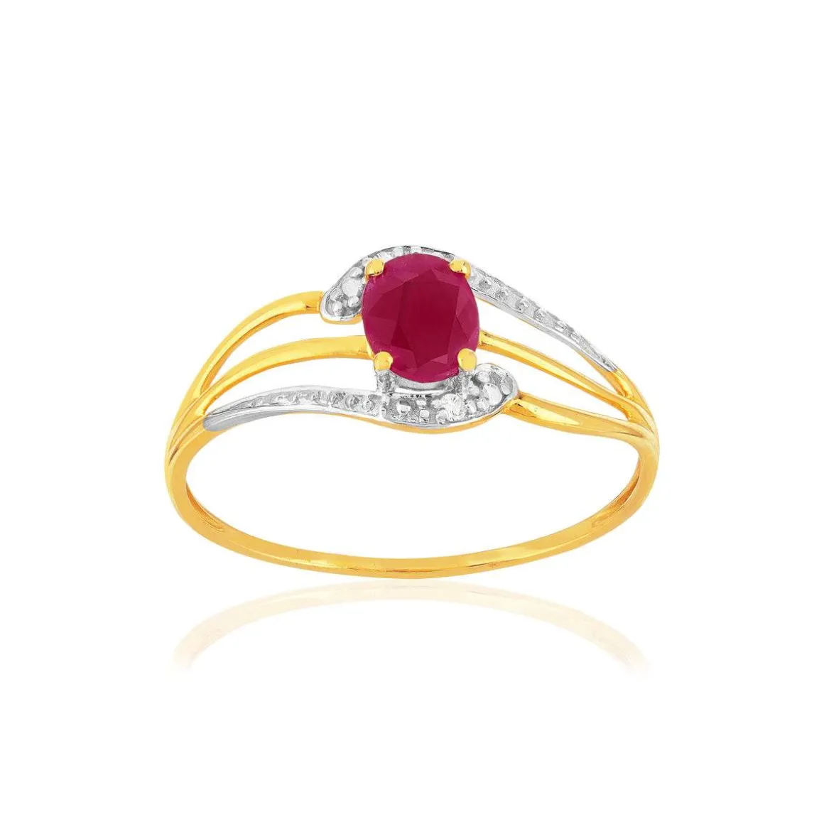 Bague or 375 jaune rubis diamants