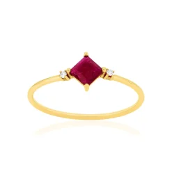 Bague or 375 jaune rubis et diamants
