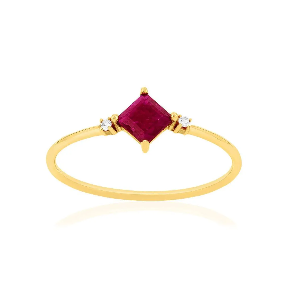 Bague or 375 jaune rubis et diamants