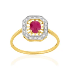 Bague or 375 jaune rubis et diamants