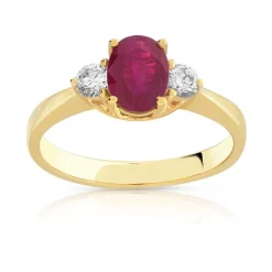 Bague or 750 jaune rubis et diamant