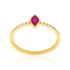Bague or 750 jaune rubis et diamants