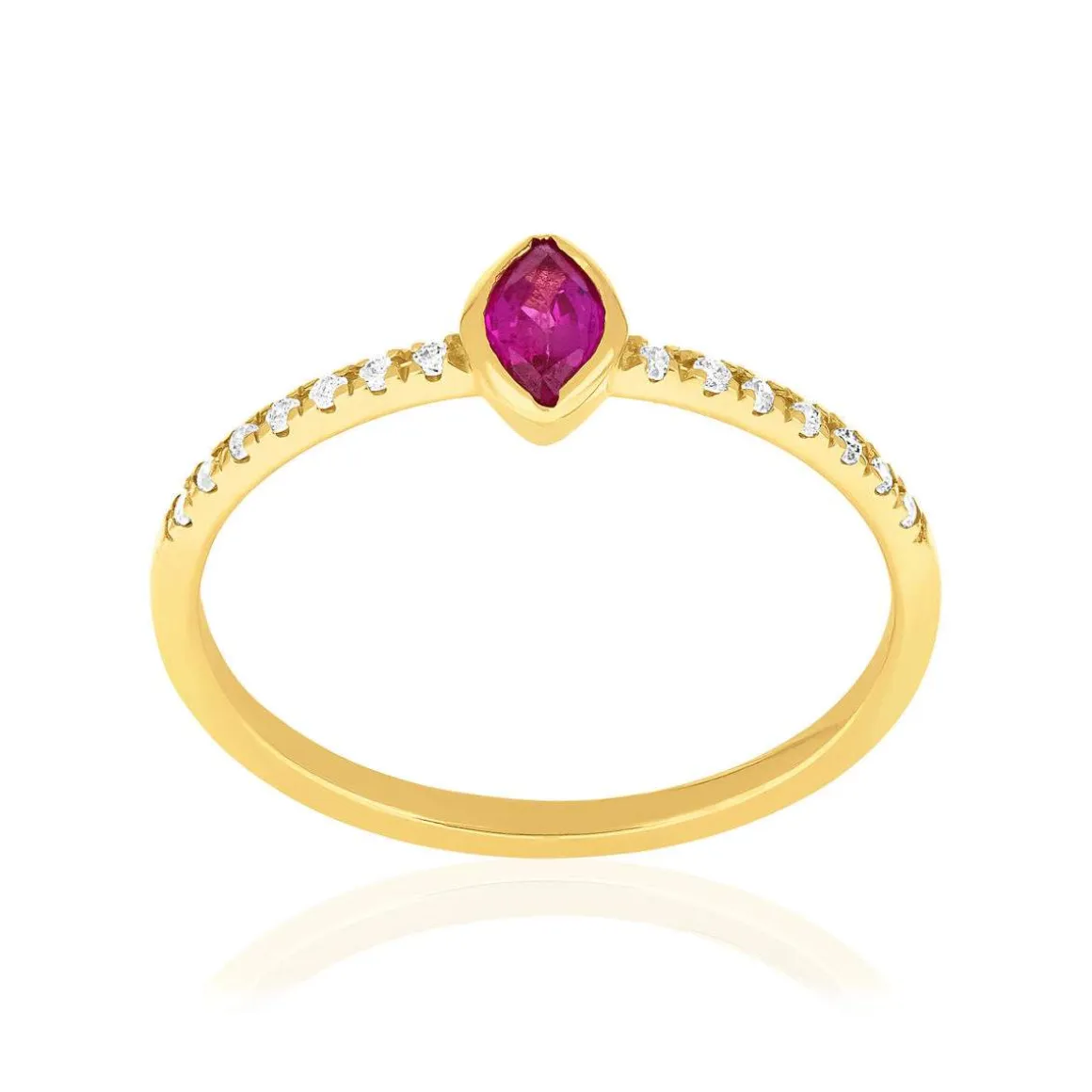 Bague or 750 jaune rubis et diamants