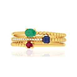 Bague or 750 jaune rubis émeraudes saphirs et diamants