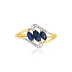 Bague or 375 jaune saphir diamant