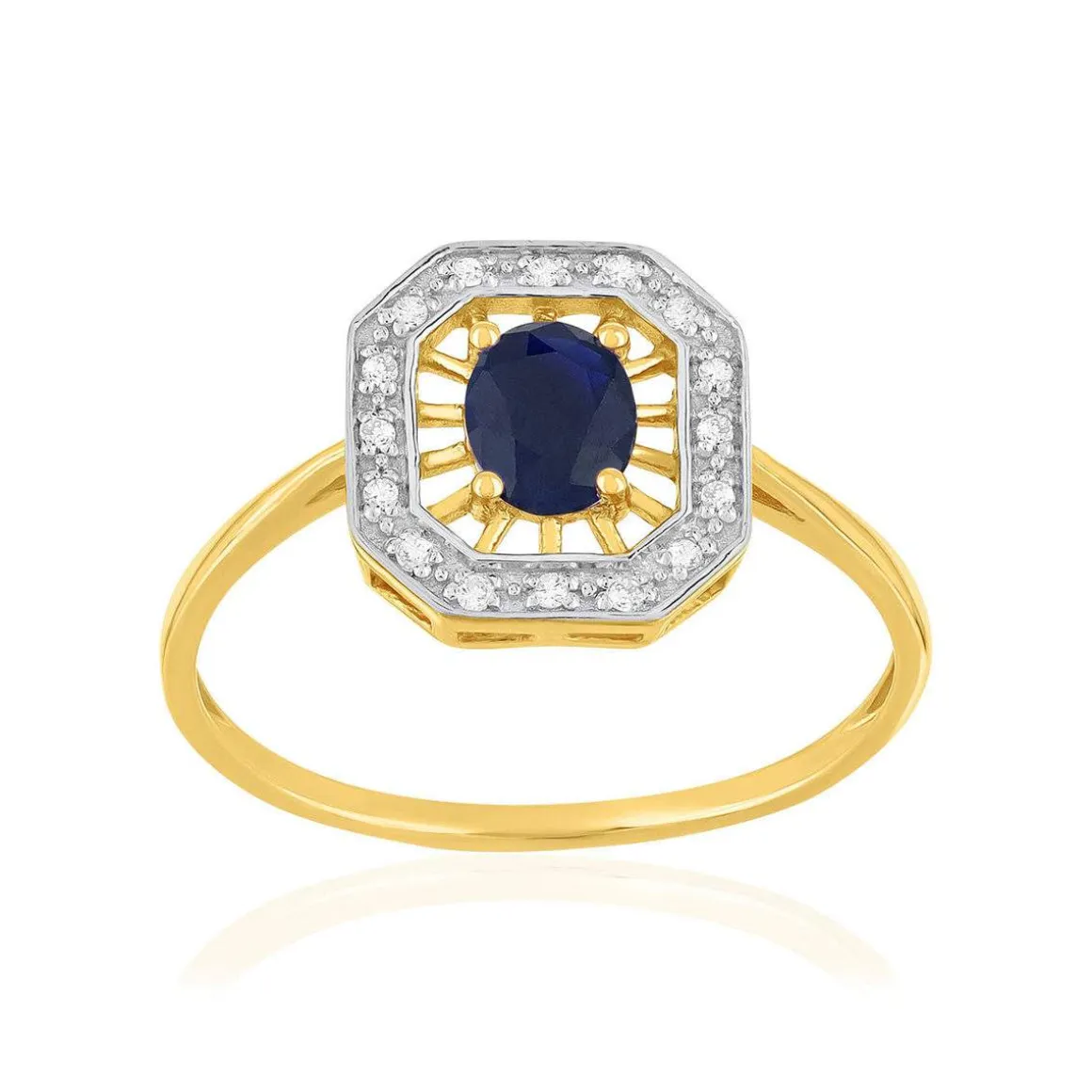 Bague or 375 jaune saphir et diamants