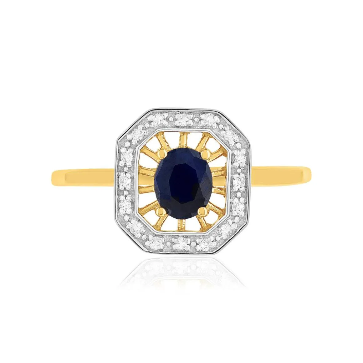 Bague or 375 jaune saphir et diamants