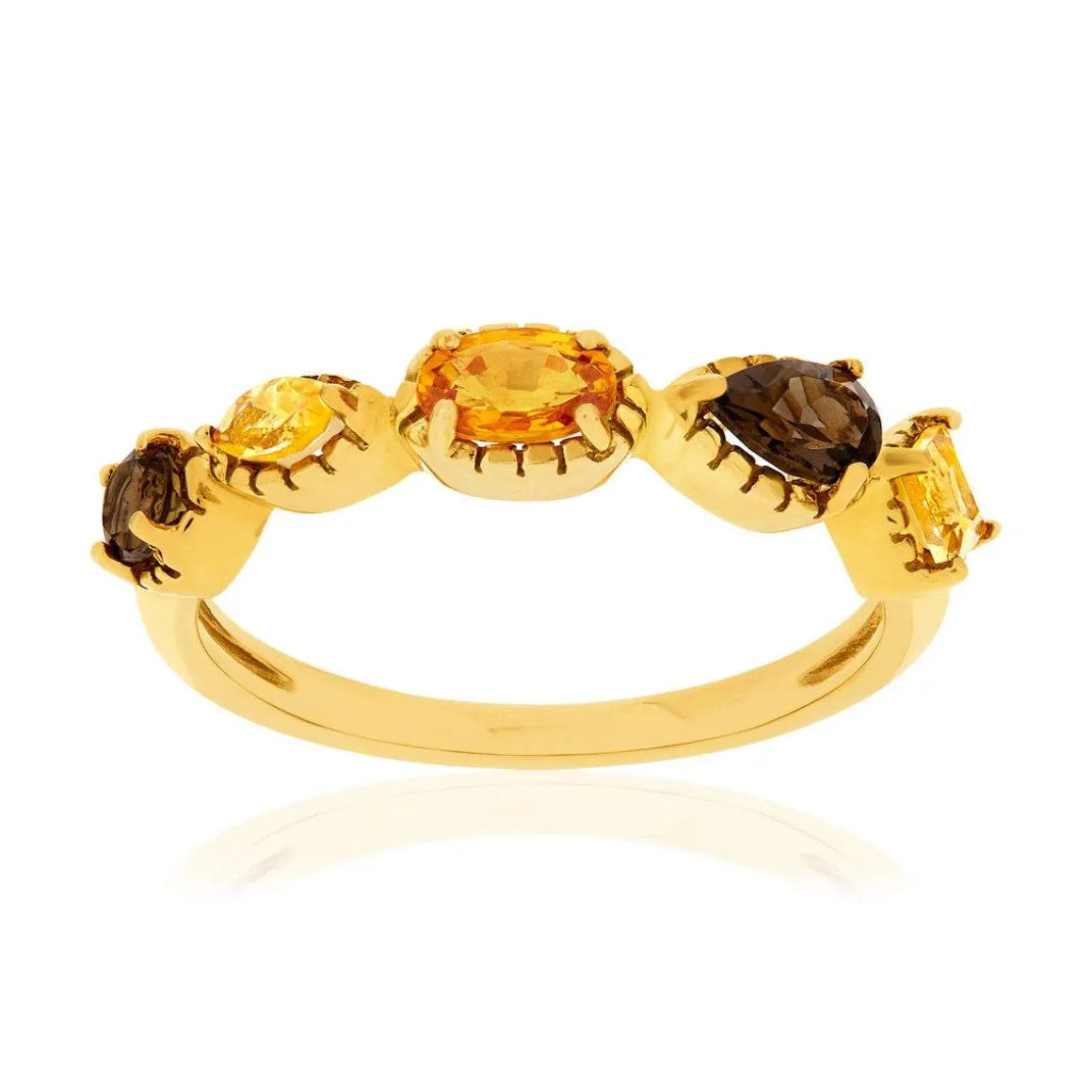 Bague or 375 jaune saphir orange et pierres fines
