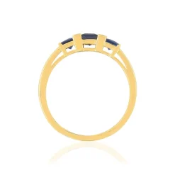 Bague or 750 jaune saphirs carrés et diamants