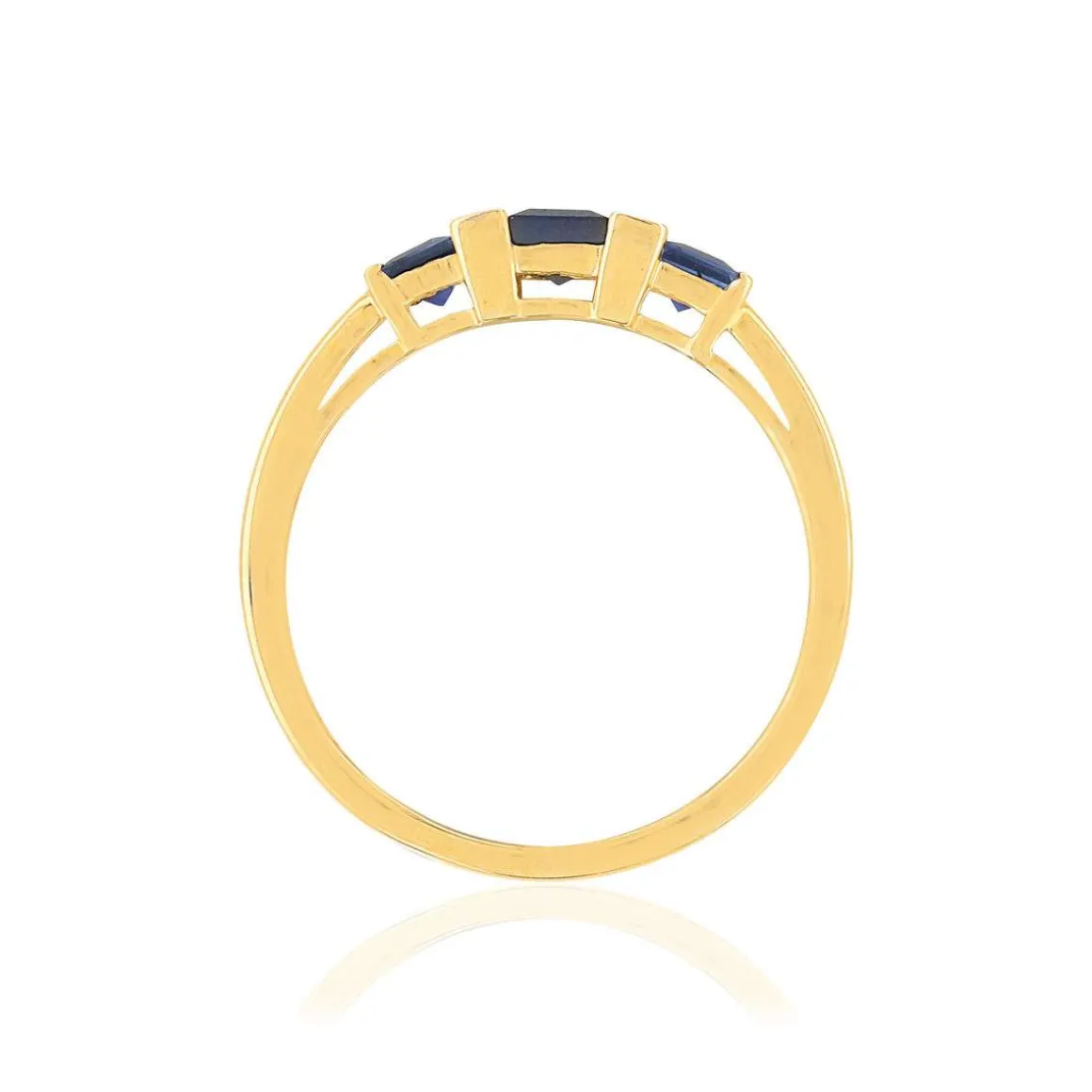 Bague or 750 jaune saphirs carrés et diamants