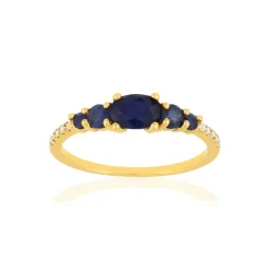 Bague or jaune 375 saphirs diamants