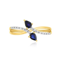 Bague or 375 jaune saphirs et diamants