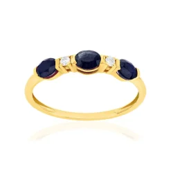Bague or 375 jaune saphirs et zirconias