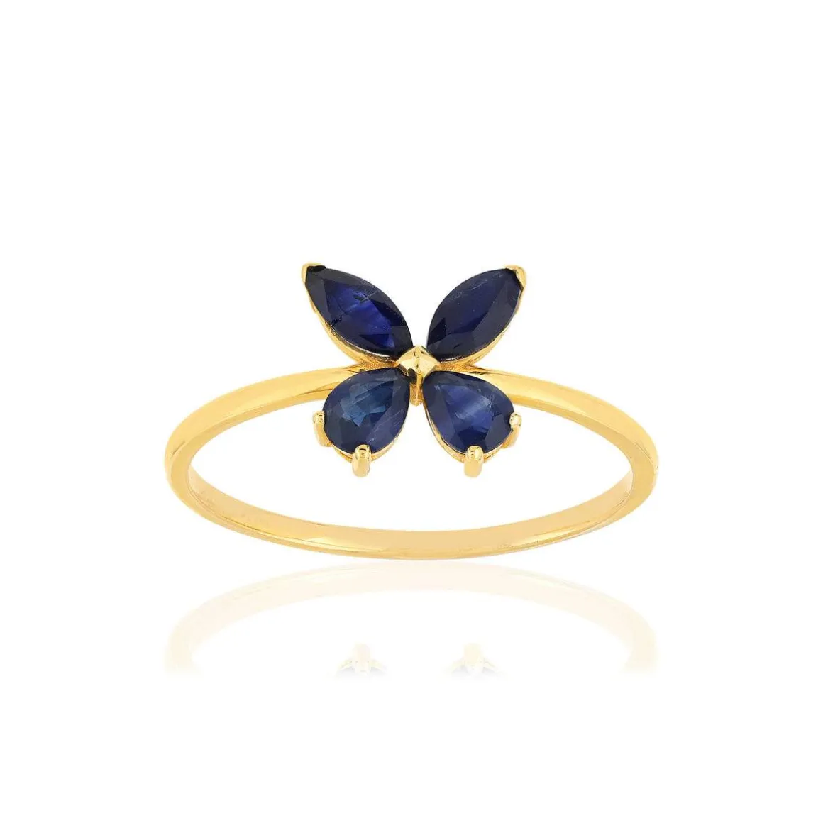 Bague or jaune 375, saphirs, motif papillon.