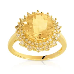 Bague or 750 jaune soleil citrine et diamants ambrés