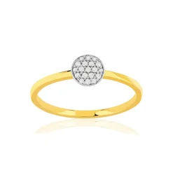 Bague or 375 jaune 2 tons jaune et rhodié zirconias blancs
