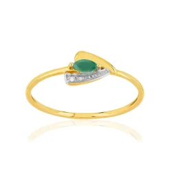 Bague or 375 jaune 2 tons émeraude et diamants