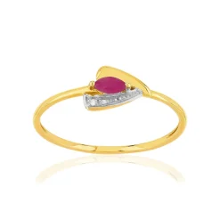 Bague or 375 jaune 2 tons rubis et diamants