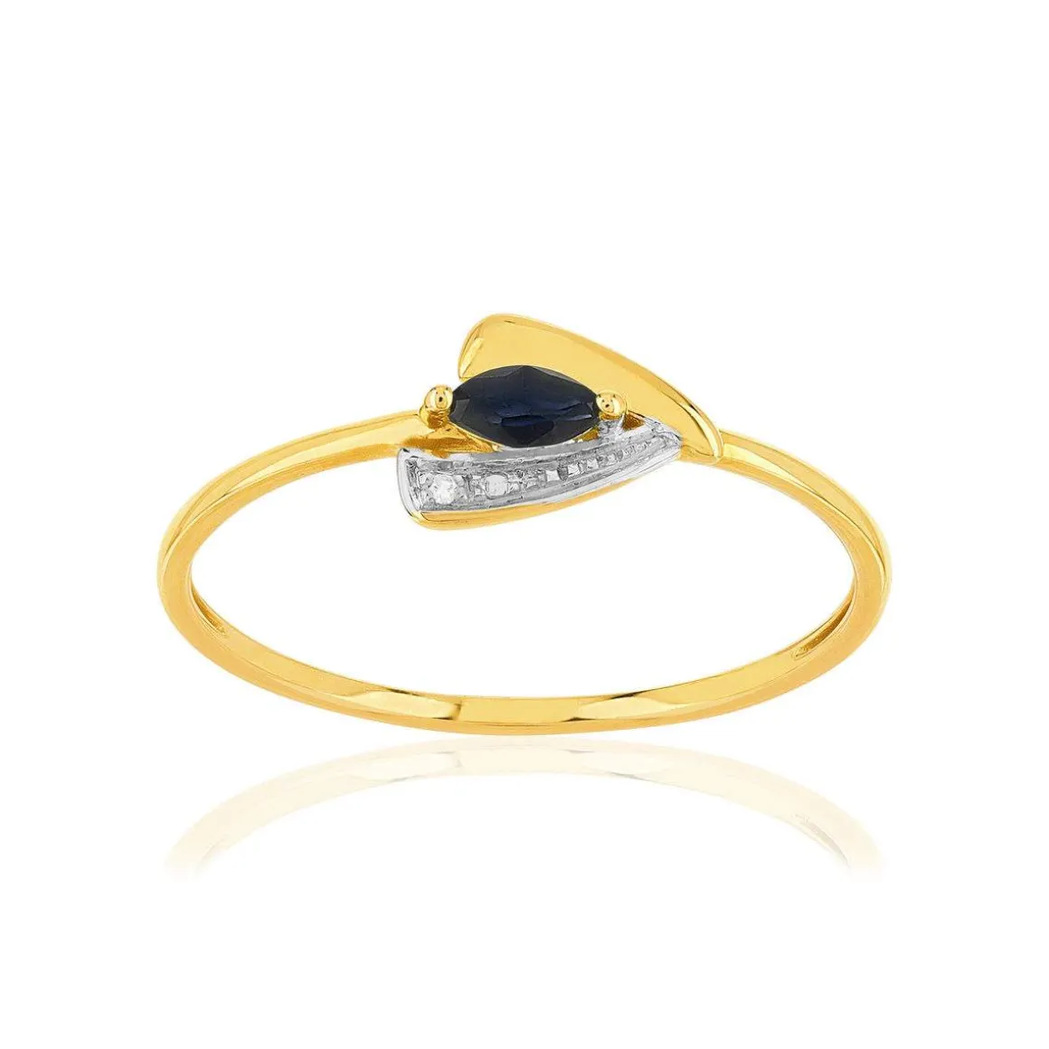 Bague or 375 jaune 2 tons saphir et diamant