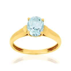 Bague or 375 jaune topaze bleue traitée