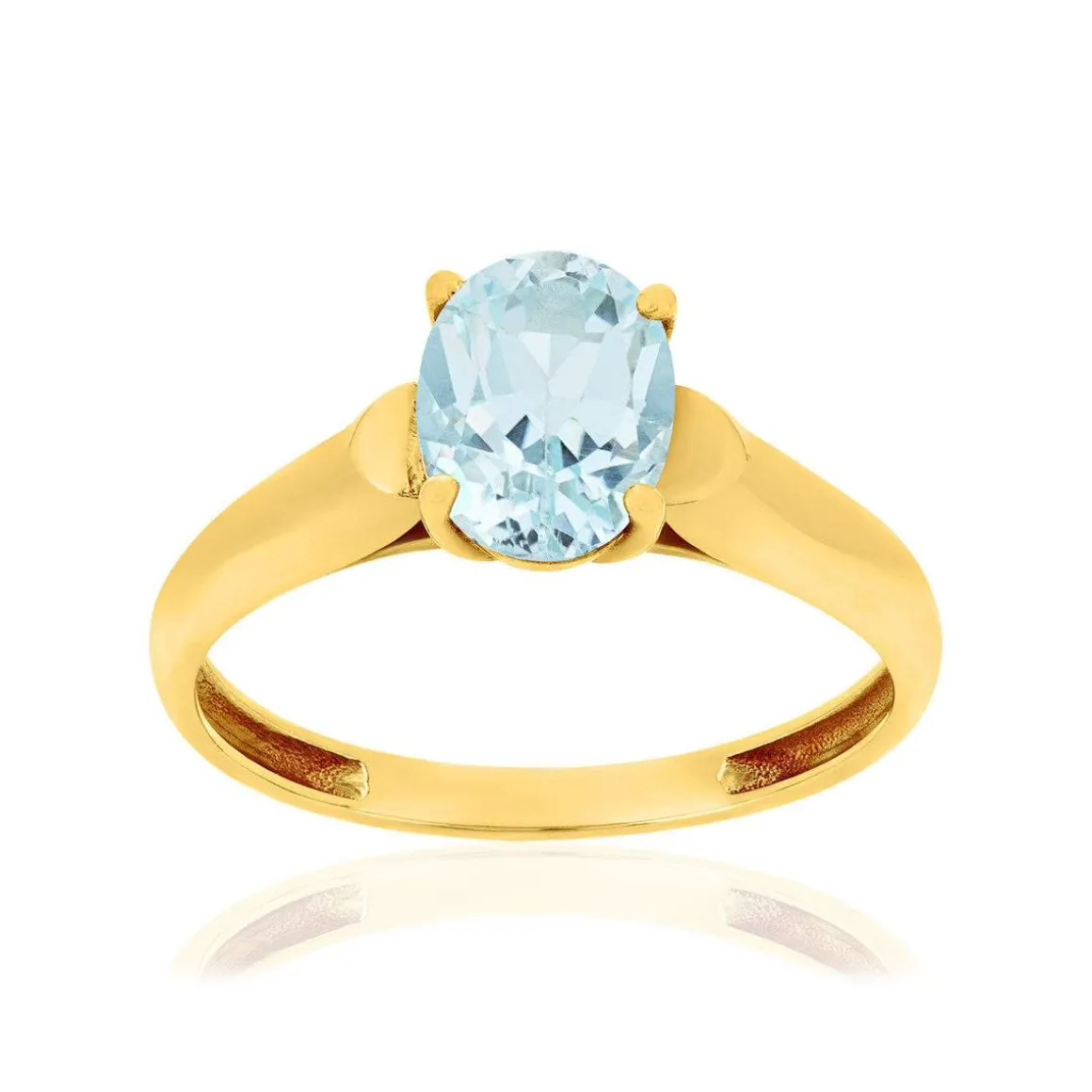 Bague or 375 jaune topaze bleue traitée