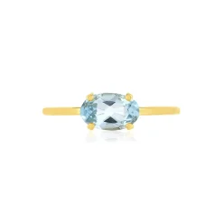 Bague or jaune 375 topaze bleue traitée ovale