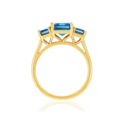 Bague or 375 jaune topazes bleues traitées carrées