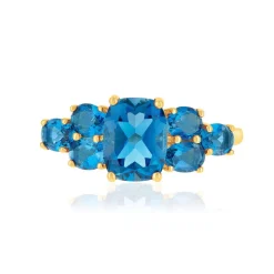 Bague or 375 jaune topazes bleues traitées ovales
