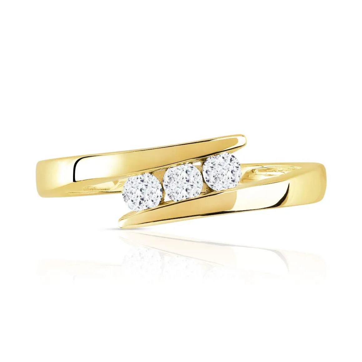 Bague or 750 jaune trilogie diamants