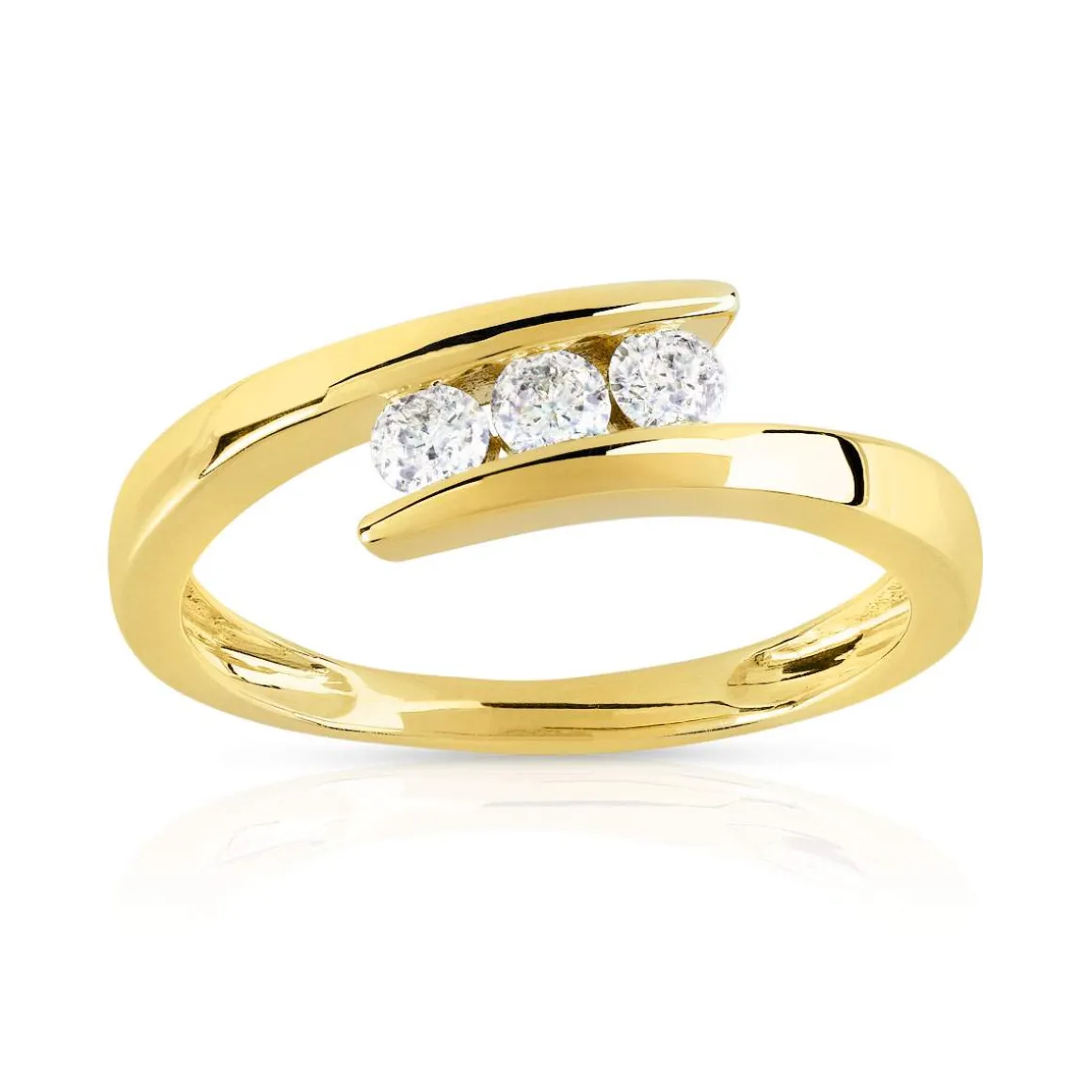 Bague or 750 jaune trilogie diamants