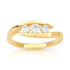 Bague or 750 jaune trilogie diamants