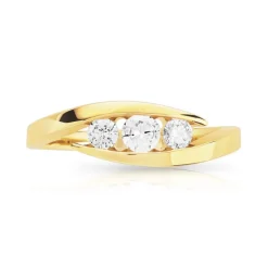 Bague or 750 jaune trilogie diamants
