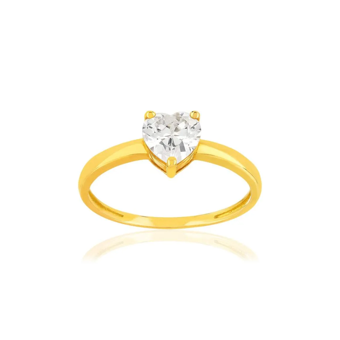 Bague or 375 jaune zirconia blanc coeur
