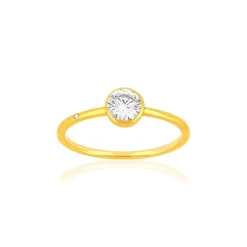 Bague or 375 jaune zirconia blanc