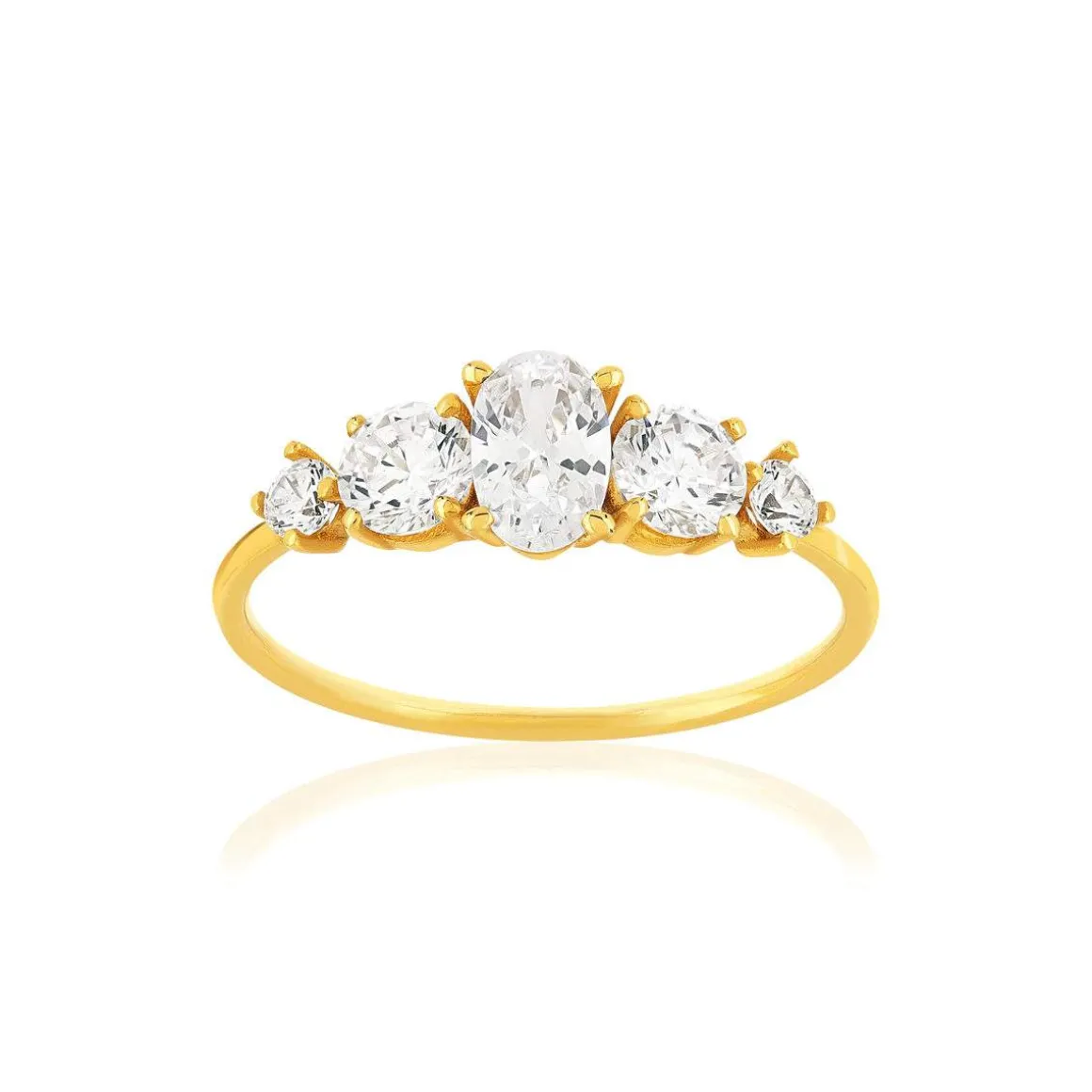 Bague or 375 jaune zirconias blancs
