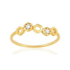 Bague or 375 jaune zirconias motif nids d'abeilles