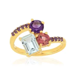 Bague or 375 pierres fines