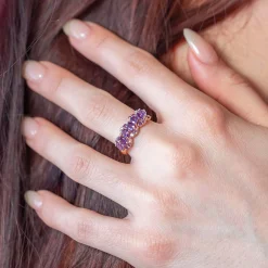 Bague or 375 rose améthystes et diamants