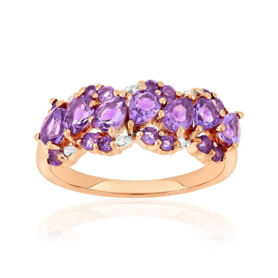 Bague or 375 rose améthystes et diamants