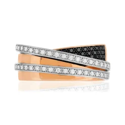 Bague or rose 750 diamants blancs et diamants noirs traités