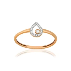 Bague or 375 rose diamants, motif goutte