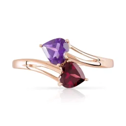 Bague or 375 rose grenat rhodolite et améthystes coeurs