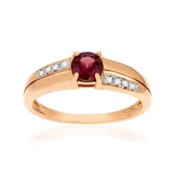 Bague or 375 rose grenat rhodolite et diamants