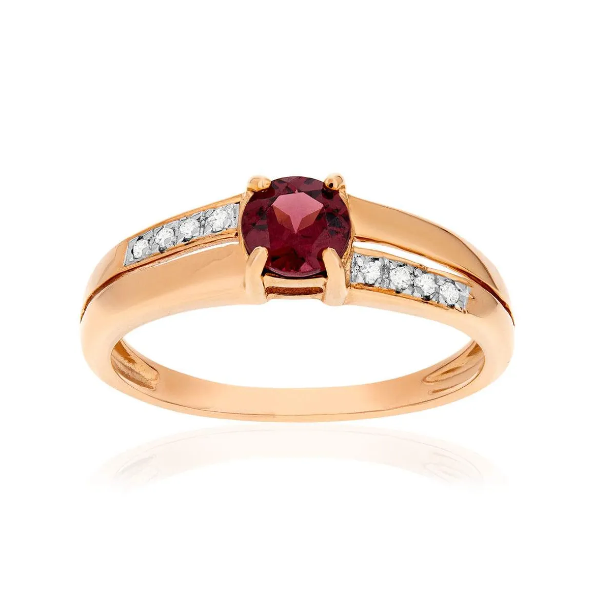Bague or 375 rose grenat rhodolite et diamants