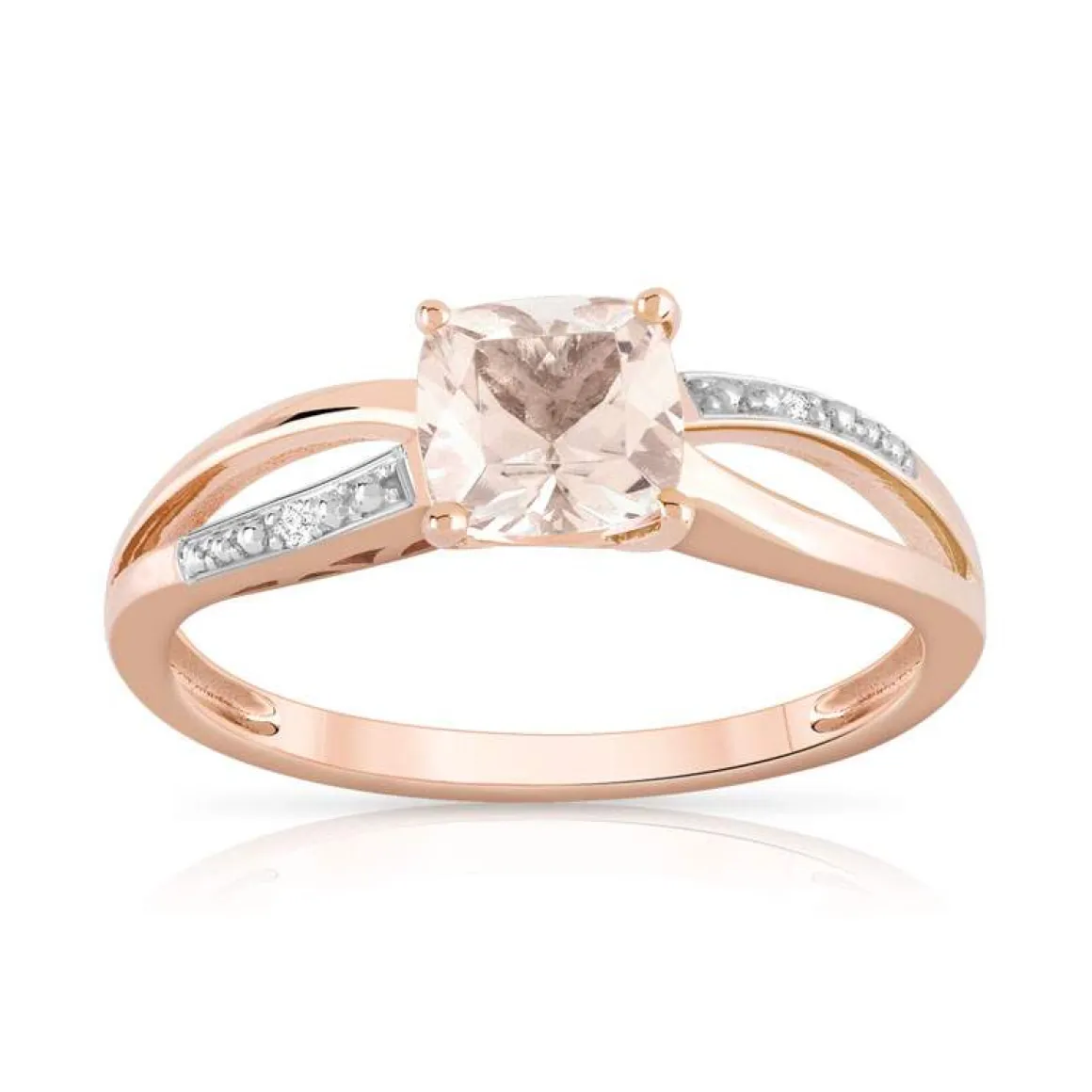 Bague or 375 rose morganite carrée et diamants