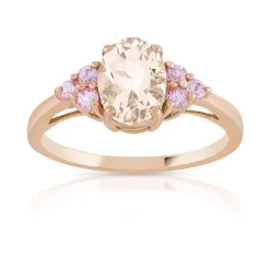 Bague or 375 rose morganite ovale et saphirs roses