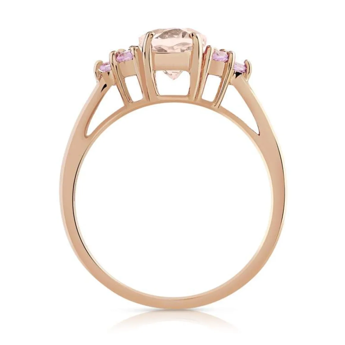 Bague or 375 rose morganite ovale et saphirs roses