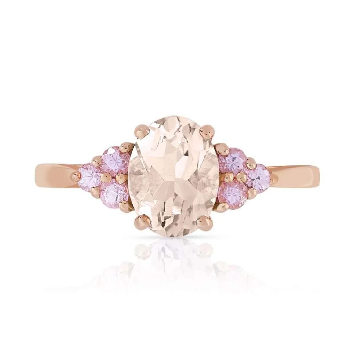 Bague or 375 rose morganite ovale et saphirs roses